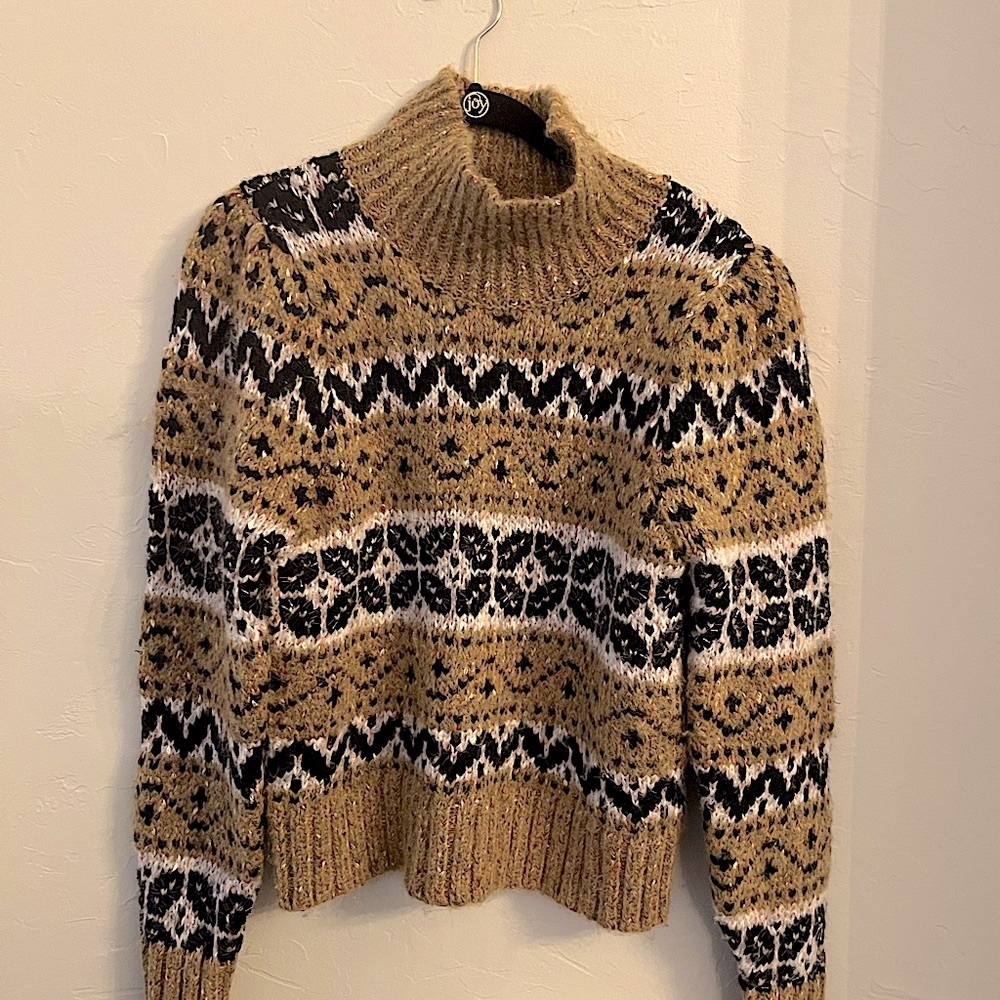 ZARA MULTI PATTERN MOCK NECK SWEATER WITH TUBE BEADS M